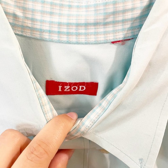 IZOD Blue Button Down Dress Shirt Medium - Picture 6 of 11